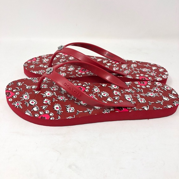 Coach Abbigail Flip Flops Sandals Red Floral 9 - Picture 2 of 8